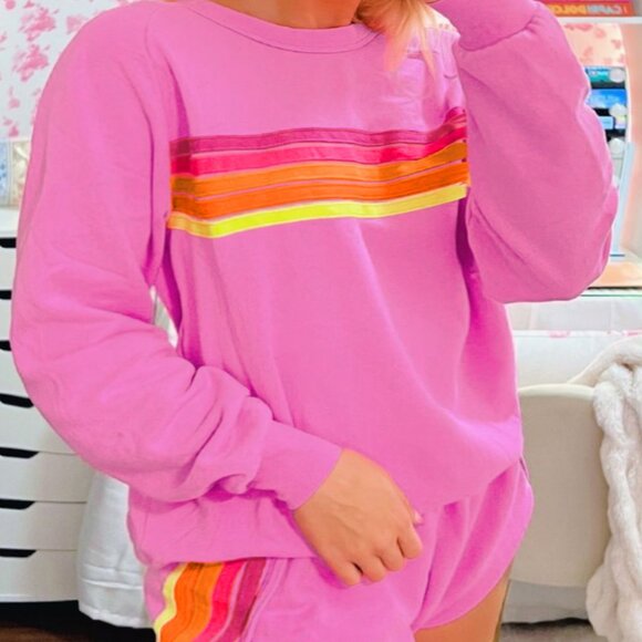Bonbon Striped Accent Pullover and Shorts Two Piece Casual Set - Picture 1 of 4